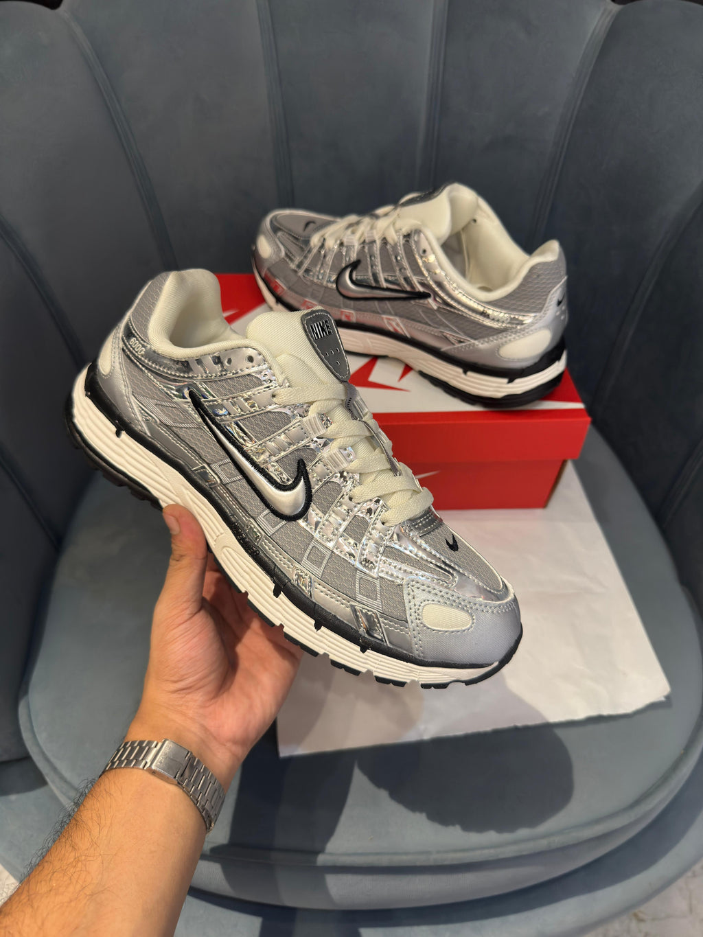 NIKE P-6000 TRAINER METALLIC SILVER BLACK🖤