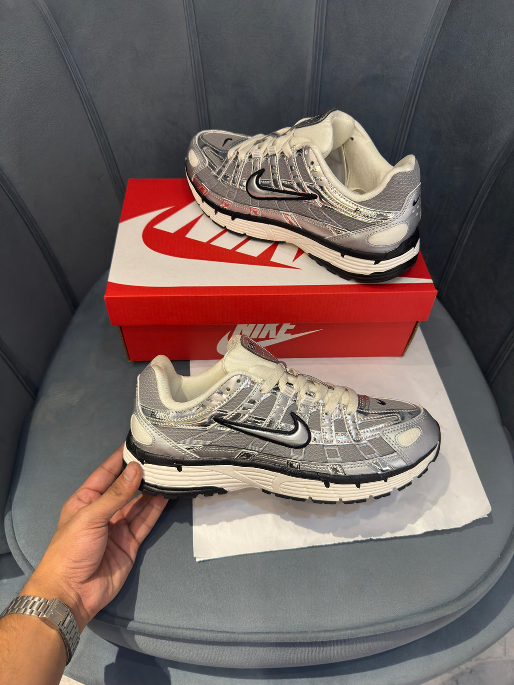 NIKE P-6000 TRAINER METALLIC SILVER BLACK🖤
